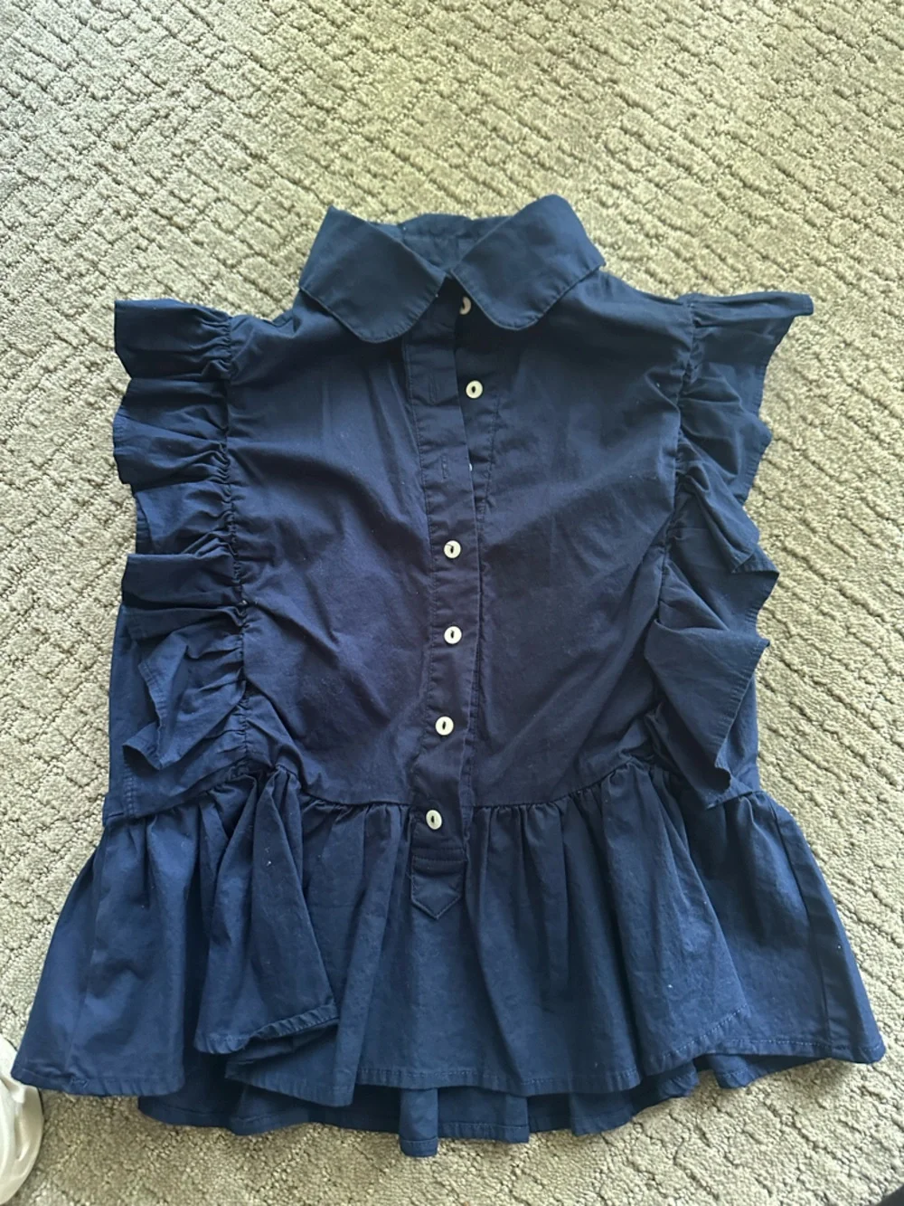 Navy Ruffle Button-Front sleeveless top - Picture 1 of 2